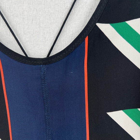 DEREK LAM 10 CROSBY Dress Womens 0 Black Green Geometric Print Silk Strappy Mini - Picture 13 of 16